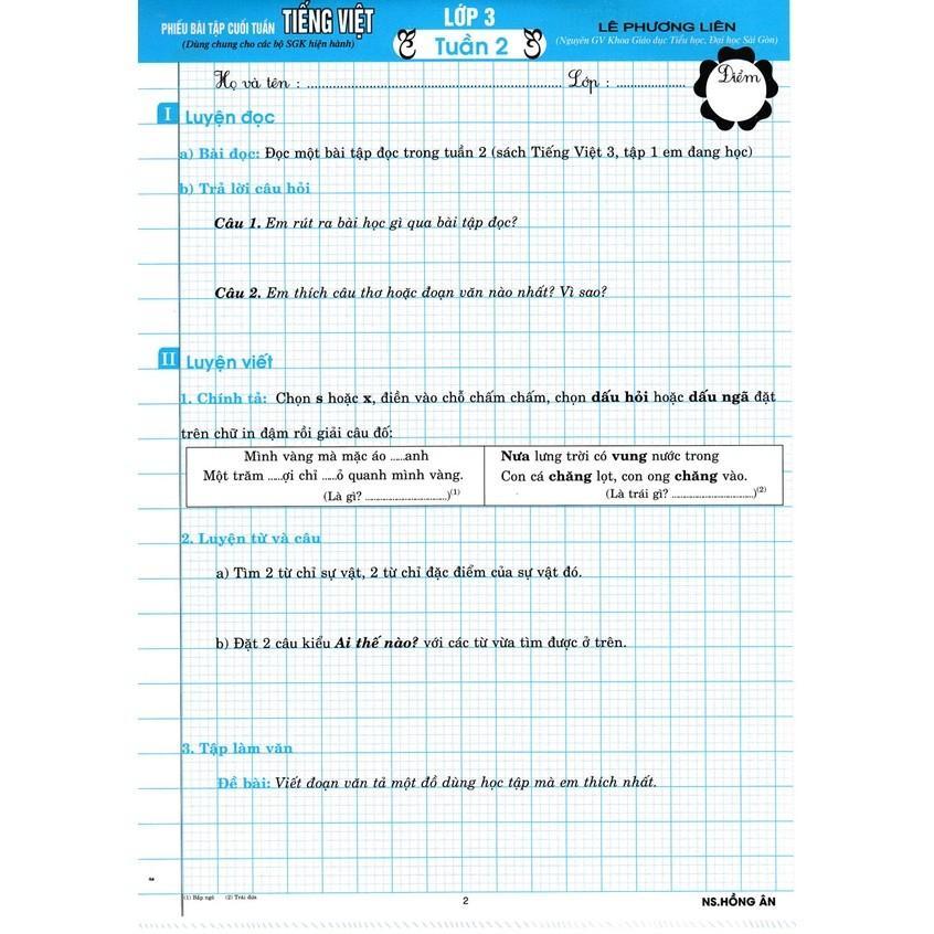 Sách - Phiếu Bài Tập Cuối Tuấn Môn Tiếng Việt Lớp 3 - Biên Soạn Theo Chương Trình GDPT Mới - Hồng Ân