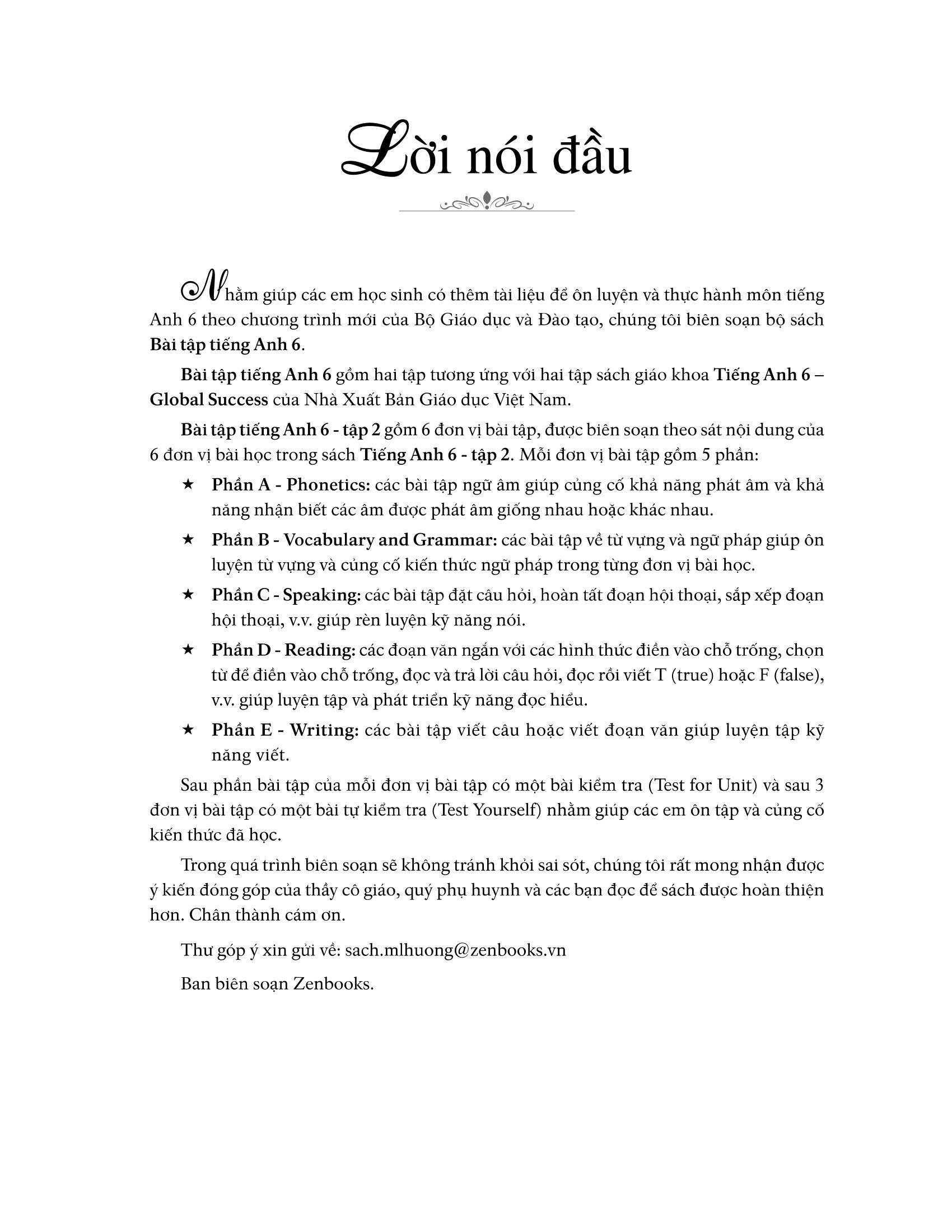 Bài Tập Tiếng Anh Lớp 6 Tập 2 (Có Đáp Án) - Dùng Kèm SGK Global Success