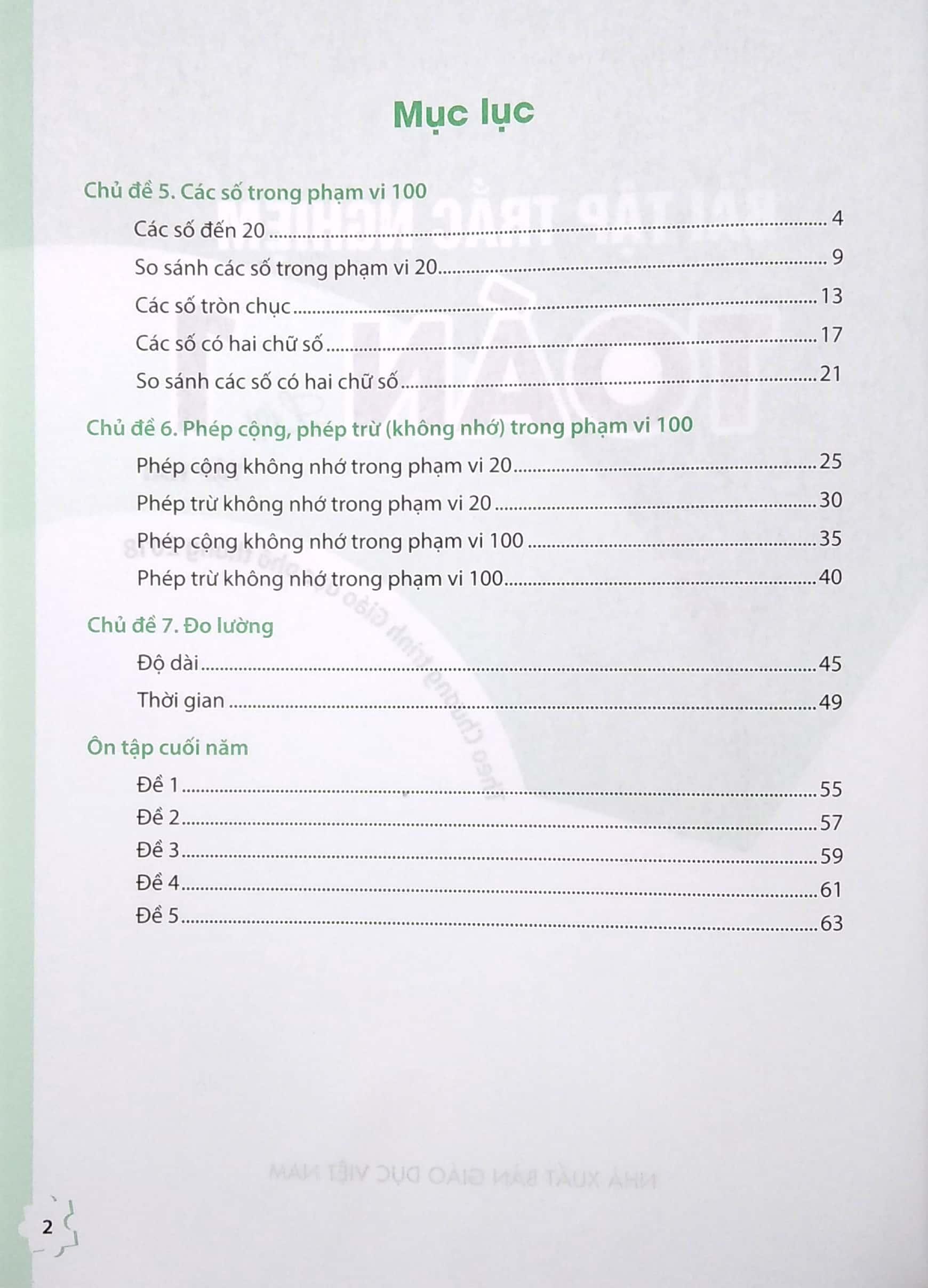 Bài Tập Trắc Nghiệm Toán Lớp 1 - Tập 2 (Theo Chương Trình Giáo Dục Phổ Thông 2018)