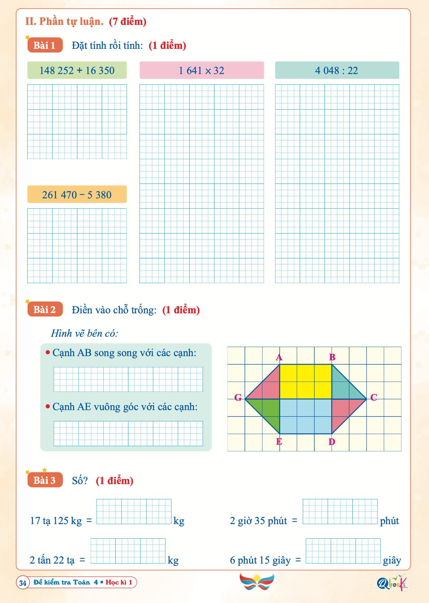 Sách Đề Kiểm Tra Toán Lớp 4 - Học Kì 1 - Cánh Diều (1 cuốn) - Bản Quyền