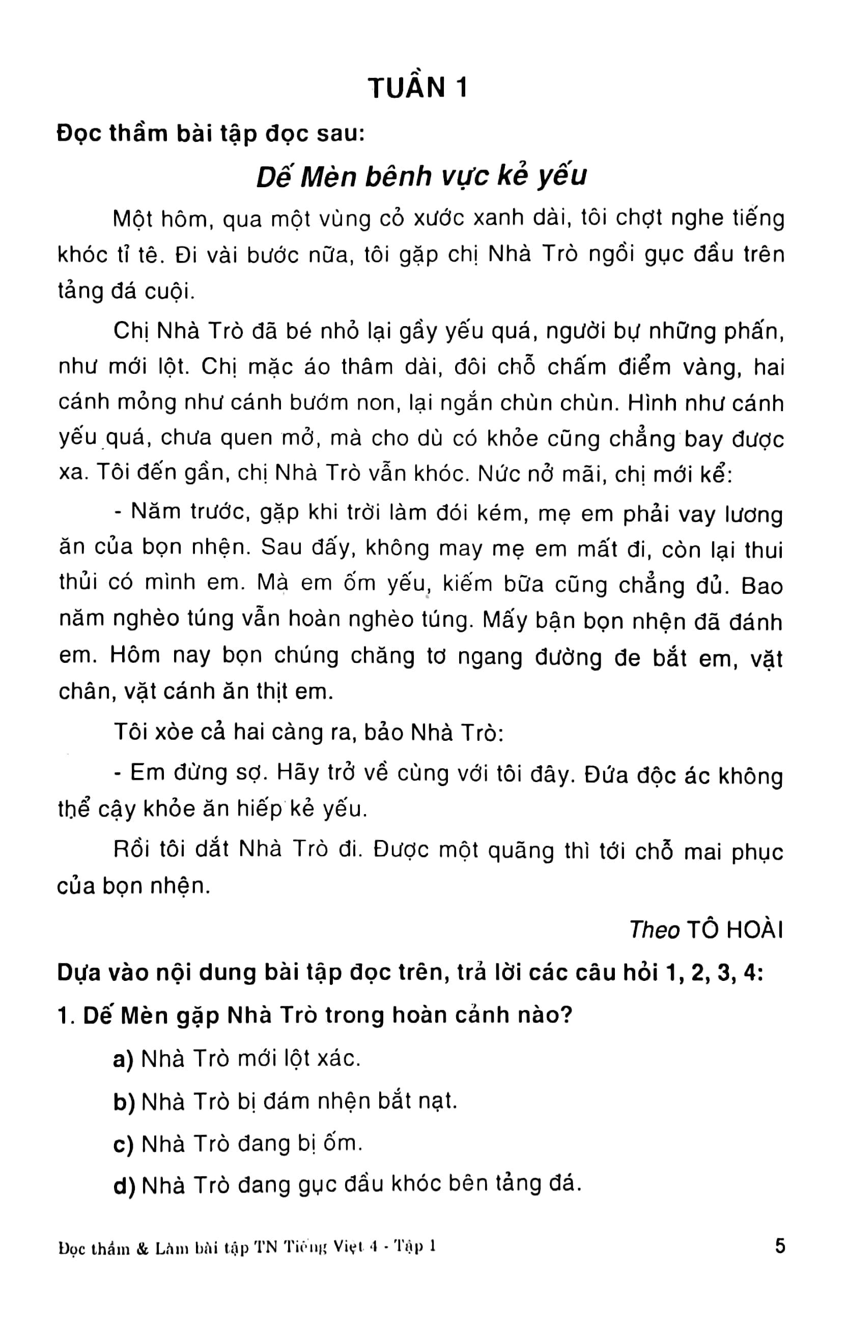 Đọc Thầm Và Làm Bài Tập Trắc Nghiệm Tiếng Việt 4 - Tập 1