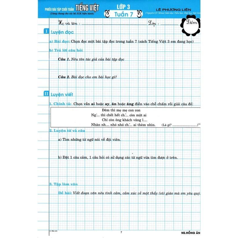 Sách - Phiếu Bài Tập Cuối Tuấn Môn Tiếng Việt Lớp 3 - Biên Soạn Theo Chương Trình GDPT Mới - Hồng Ân